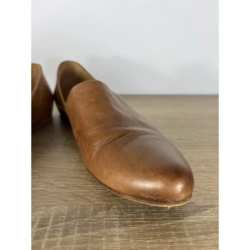 I.N.K. Shoes Made in Italy Cognac Leather Loafers Slip On Flats Burnished Sz 9.5